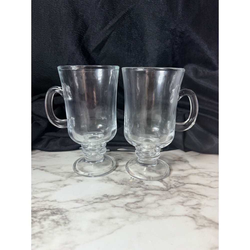 Libbey Irish Coffee Mugs Set of 2 Clear Glass Pedestal Footed 5 3/4" (P2907)
